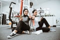 beautiful muslim sporty woman taking a break after exercising Royalty Free Stock Photo