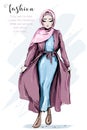 Beautiful Muslim Woman Wearing Hijab. Fashion arabian woman. Stylish lady. Sketch.