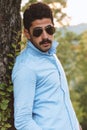 Beautiful mustache young man have fun outdoor Royalty Free Stock Photo