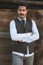 Beautiful mustache young man have fun outdoor Royalty Free Stock Photo