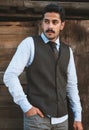 Beautiful mustache young man have fun outdoor Royalty Free Stock Photo