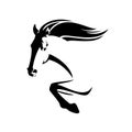 Mustang horse speeding forward black and white vector head and legs outline Royalty Free Stock Photo