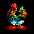 Two colorful roosters united into one double bird