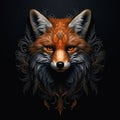 Beautiful muzzle of a fox on a black background. Stylish animal head