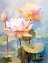 Beautiful mysterious fantastic lotus flower. Oil painting in impressionism style Royalty Free Stock Photo