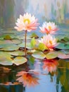 Beautiful mysterious fantastic lotus flower. Oil painting in impressionism style Royalty Free Stock Photo