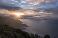 Beautiful mysterious mystical seascape landscape in sunset colourful sky on atlantic coastline Royalty Free Stock Photo