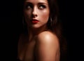 Beautiful Mysterious Red Lips Woman Looking