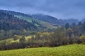 A beautiful mysterious view of the forest in the Bieszczady mountains Poland on a misty autumn day Royalty Free Stock Photo