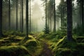 Beautiful mystical forest and sunbeam - Fantasy Wood Royalty Free Stock Photo