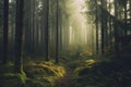 Beautiful mystical forest and sunbeam - Fantasy Wood Royalty Free Stock Photo