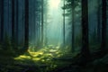 Beautiful mystical forest and sunbeam - Fantasy Wood Royalty Free Stock Photo