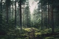 Beautiful mystical forest and sunbeam - Fantasy Wood Royalty Free Stock Photo