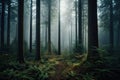 Beautiful mystical forest and sunbeam - Fantasy Wood Royalty Free Stock Photo