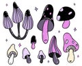 beautiful Mystical mushrooms. Isolated set magic witchcraft esoteric mushrooms. vector illustration. Isolated elements