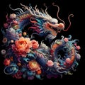 A beautiful mythical legendary of floral dragon, in realictic photography, with stunning, vibtant colors, UHD drawing, vivid color