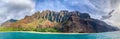 Beautiful Na Pali coast, Kauai, Hawaii view from off shore sea sunset boat cruise tour. Nature coastline landscape in USA. Hawaii Royalty Free Stock Photo