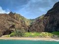 Beautiful Na Pali coast, Kauai, Hawaii view from off shore sea sunset boat cruise tour. Nature coastline landscape in USA. Hawaii Royalty Free Stock Photo