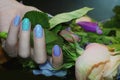 Beautiful Nail Art Manicure with flowers.Nail Care.