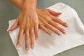 Beautiful nails on white towel