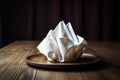 beautiful napkin, folded into elegant origami shape, on a wooden table