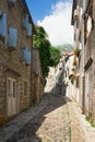 Beautiful narrow cobblestone street. Montenegro, town of Risan