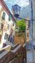Medieval narrow streets of Kotor town surrounded by mountains Royalty Free Stock Photo