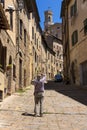 Beautiful narrow street of historic tuscan city Volterra