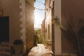 beautiful narrow street of old town on sunset, Cannes, France