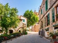 Beautiful narrow street in old town of Valldemossa, Mallorca, Spain Royalty Free Stock Photo