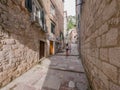 Beautiful narrow streets of old town Kotor, Montenegro.