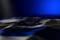 Beautiful national holiday flag 3d illustration - dark illustration of Israel flag lying flat on blue background with soft focus