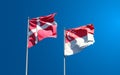 Beautiful national state flags of Denmark and Singapore