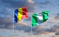 Beautiful national state flags of Romania and Nigeria