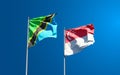 Beautiful national state flags of Tanzania and Singapore