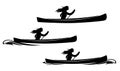 Native american woman rowing in canoe boat vector silhouette