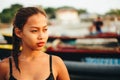 Beautiful native Asian girl on the beach, Girl during the summer on the local beach island