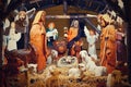 Beautiful nativity scene with baby Jesus. Traditional Christmas background of Christian holidays