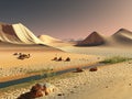 Beautiful natural background -African oasis 3d rendering