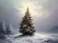 Beautiful natural Christmas tree in snowy forest