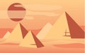 Beautiful natural desert landscape, scene of nature with pyramids and sun vector Illustration Royalty Free Stock Photo