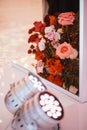 beautiful natural flowers as interior decoration, wedding background, bridal bouquet Royalty Free Stock Photo