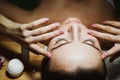 Beautiful natural girl woman in the spa salon, It makes a face mask Royalty Free Stock Photo