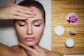 Beautiful natural girl woman in the spa salon, It makes a face mask Royalty Free Stock Photo