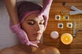 Beautiful natural girl woman in the spa salon, It makes a face mask Royalty Free Stock Photo