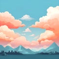 Beautiful natural land, hills, bright color blue sky. Vector illustration, sky background in flat cartoon style banner. Royalty Free Stock Photo