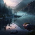 Beautiful natural landscape mountain lake, early morning, dawn, forest, Royalty Free Stock Photo