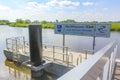 Beautiful natural landscape panorama jetty boat Oste river water Germany