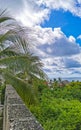 Beautiful natural panorama seascape palm trees beach Puerto Escondido Mexico