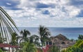 Beautiful natural panorama seascape palm trees beach Puerto Escondido Mexico